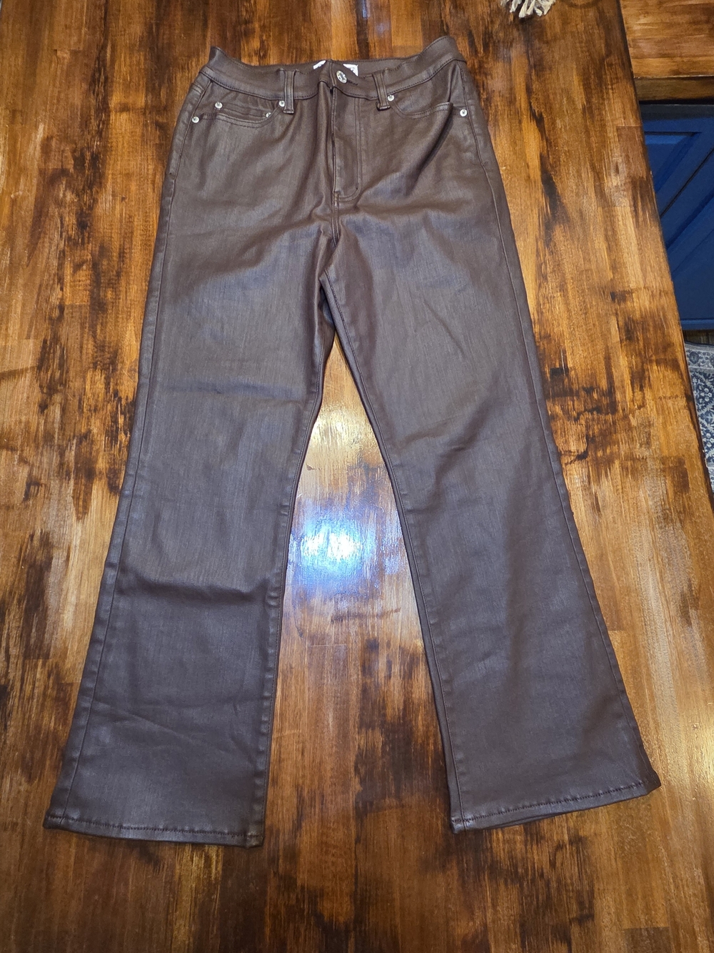Daze Women Pants Size 30 Brown Faux Leather High Waist Crop Flare Neutral Boho